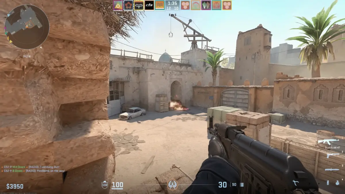 CS2 gameplay screenshot showing clean competitive settings and visibility